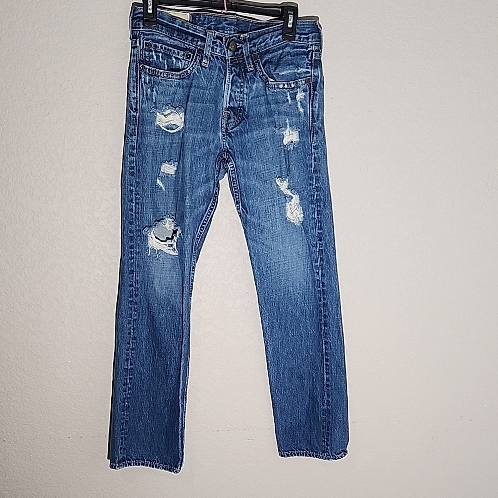Hollister Jeans Mens Size 28 X 30 Classic Straight Distressed Distroyed Frayed